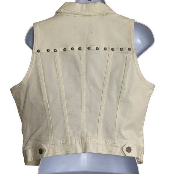 (4-126) NWT DKNY White Denim Jean Vest w/Hobnails - Picture 2 of 11